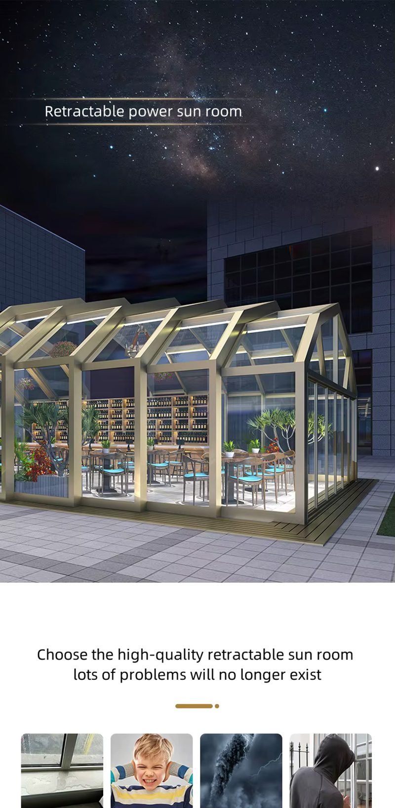 Customized Telescopic Sunroom Glass Roof