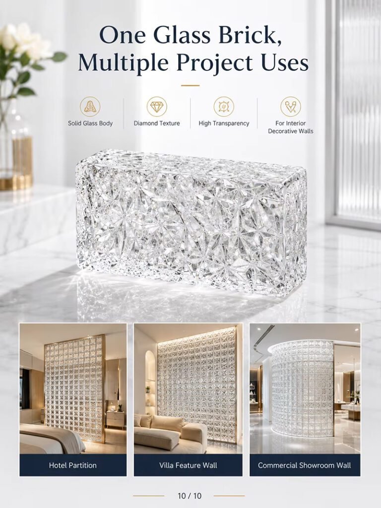 Ultra Clear Diamond Pattern Solid Glass Brick